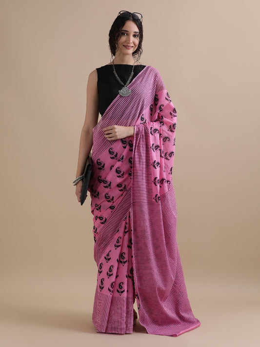Blush of Dawn - Handloom Mul Cotton  I Indara Saree