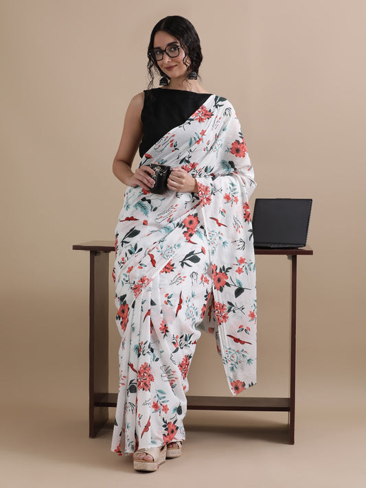 Ivory Bloom – Floral Whisper I Indara Saree