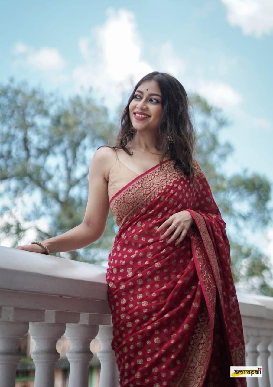 Semi khaddi Georgette silk Banarasi I Indara Saree