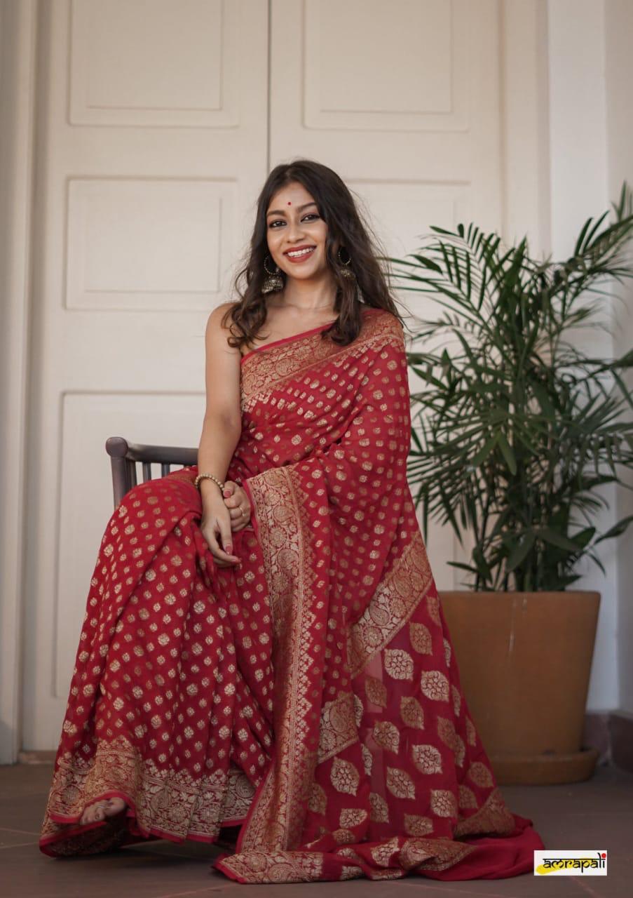 Semi khaddi Georgette silk Banarasi I Indara Saree