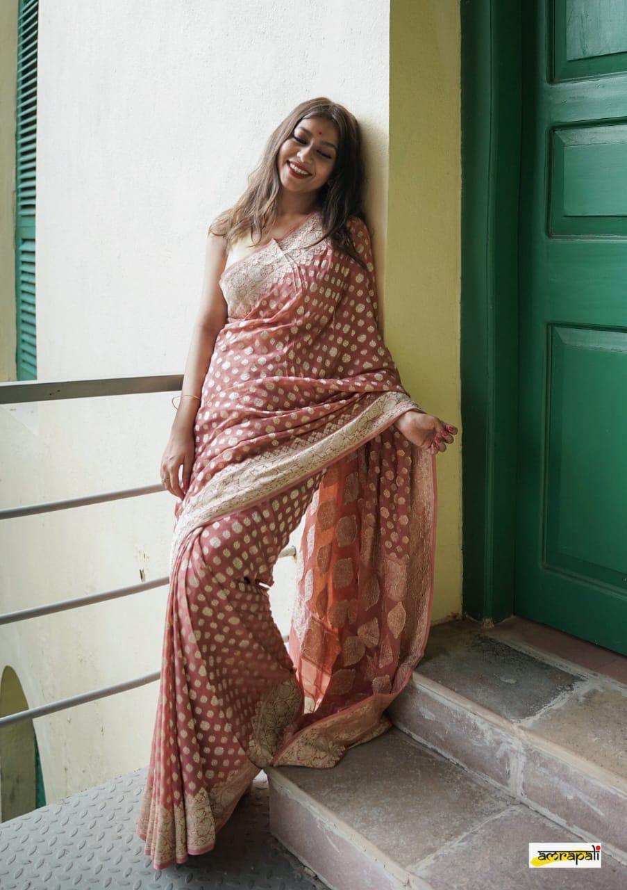 Semi khaddi Georgette silk Banarasi I Indara Saree