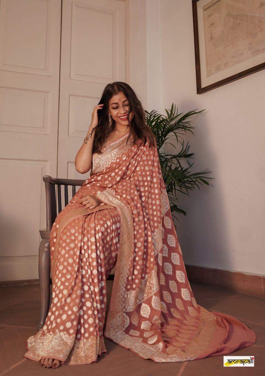 Semi khaddi Georgette silk Banarasi I Indara Saree