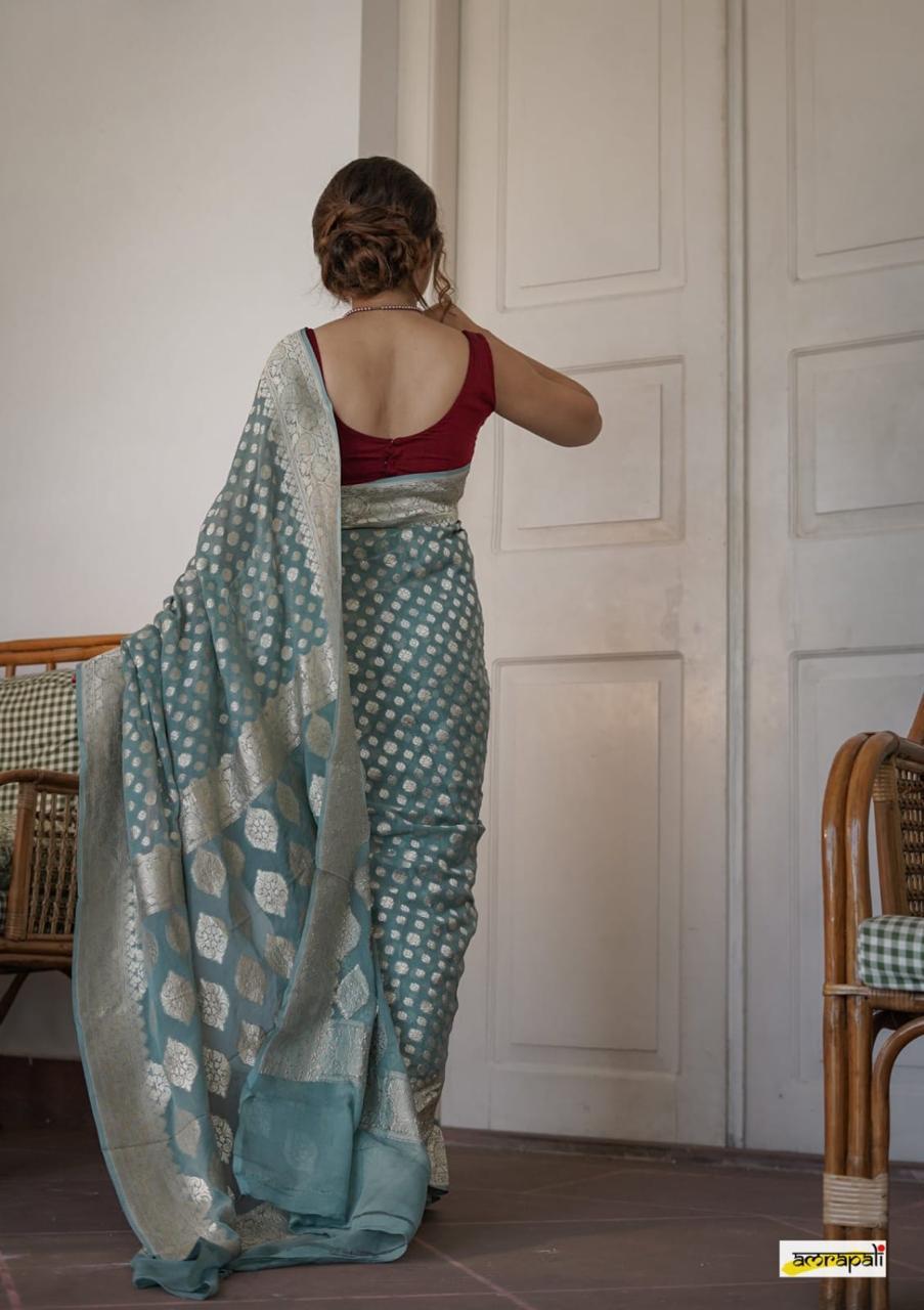Semi khaddi Georgette silk Banarasi I Indara Saree
