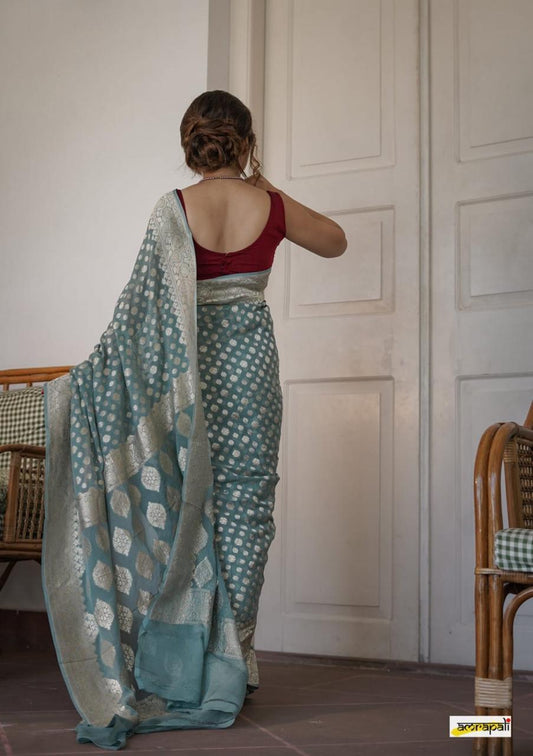 Semi khaddi Georgette silk Banarasi I Indara Saree