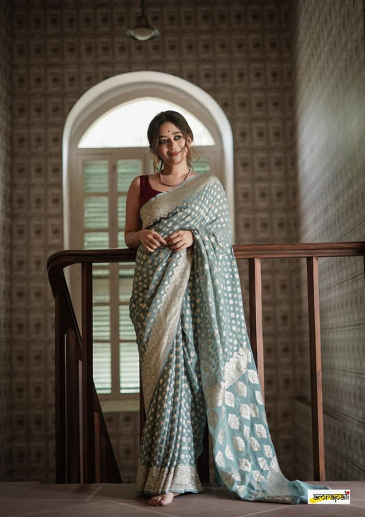 Semi khaddi Georgette silk Banarasi I Indara Saree