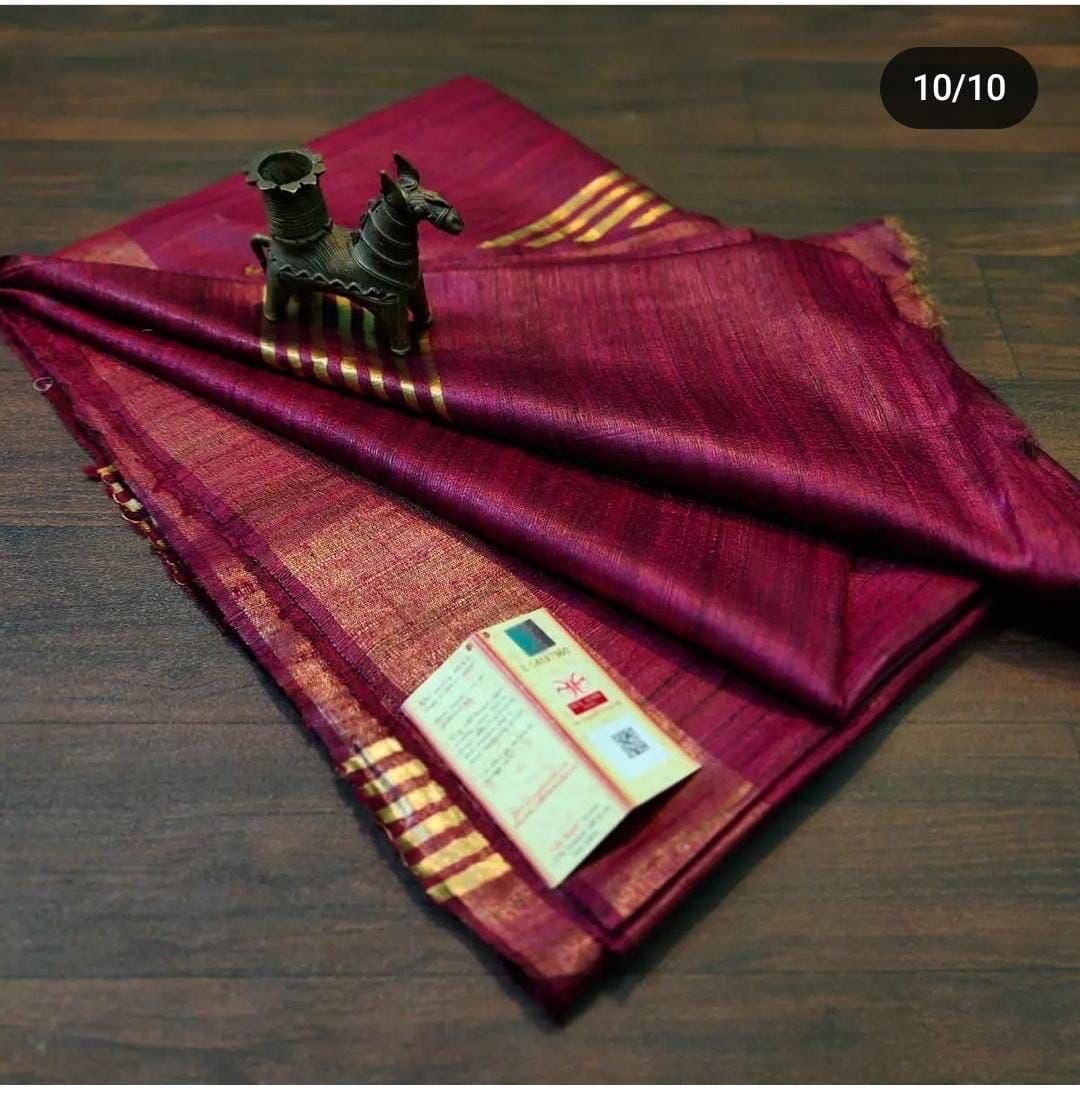 Black - Tusser Ghicha Plain Silk I Indara Saree