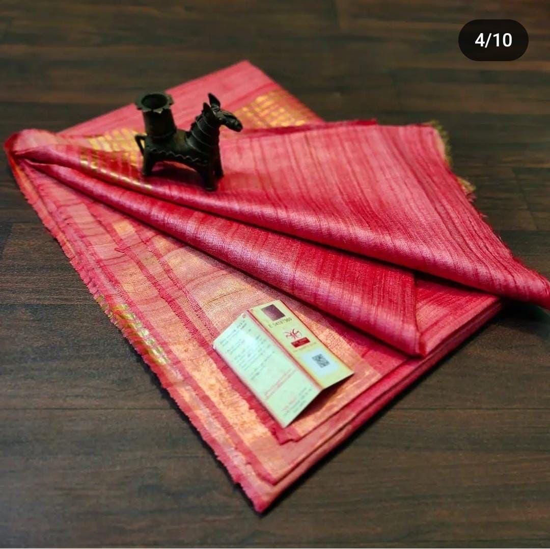 Black - Tusser Ghicha Plain Silk I Indara Saree
